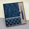 Boxed Patterned Leather Notebook and Metal Roller Pen Set