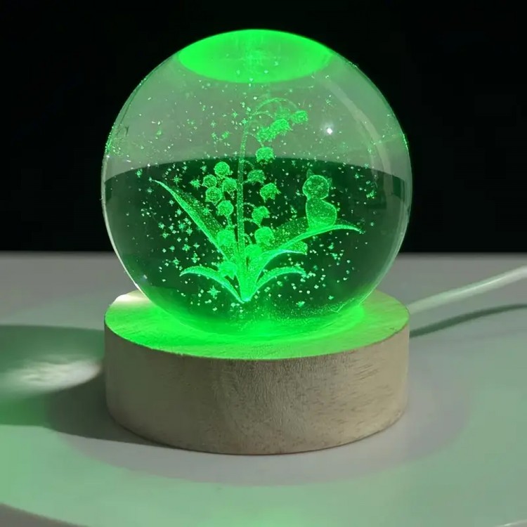 Wooden Base Color-Changing USB Glass Globe