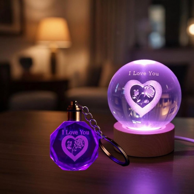Renk Değiştiren I Love You Cam Küre Ve Kristal Anahtarlık Renk Değiştiren I Love You Cam Küre Ve Kristal Anahtarlık
