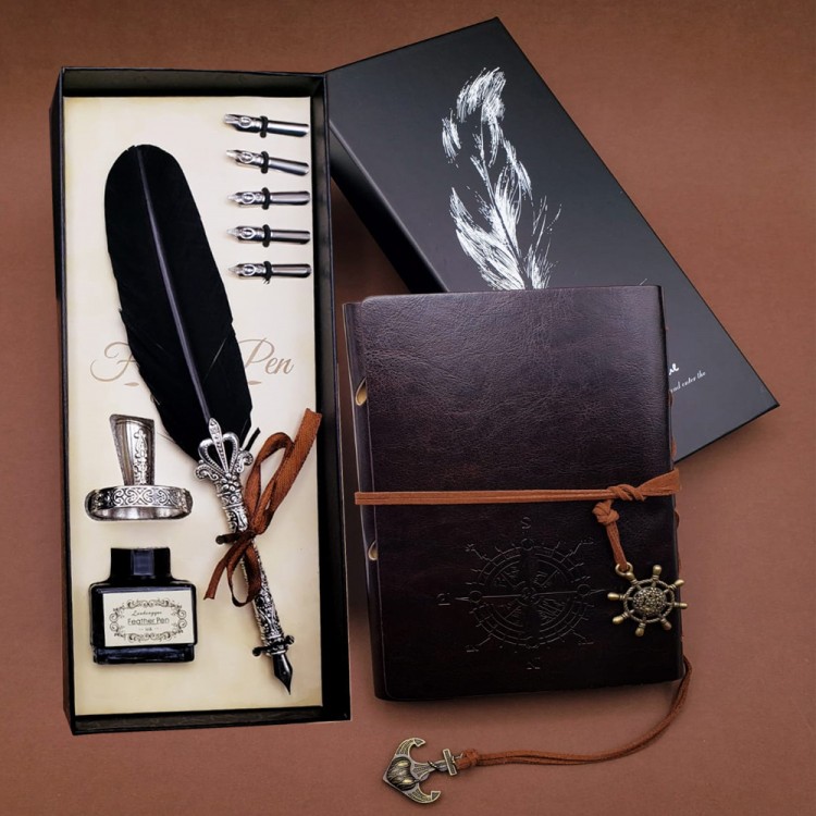 Tüylü Kalem ve Deri Defter Set 646 Tüylü Kalem ve Deri Defter Set 646