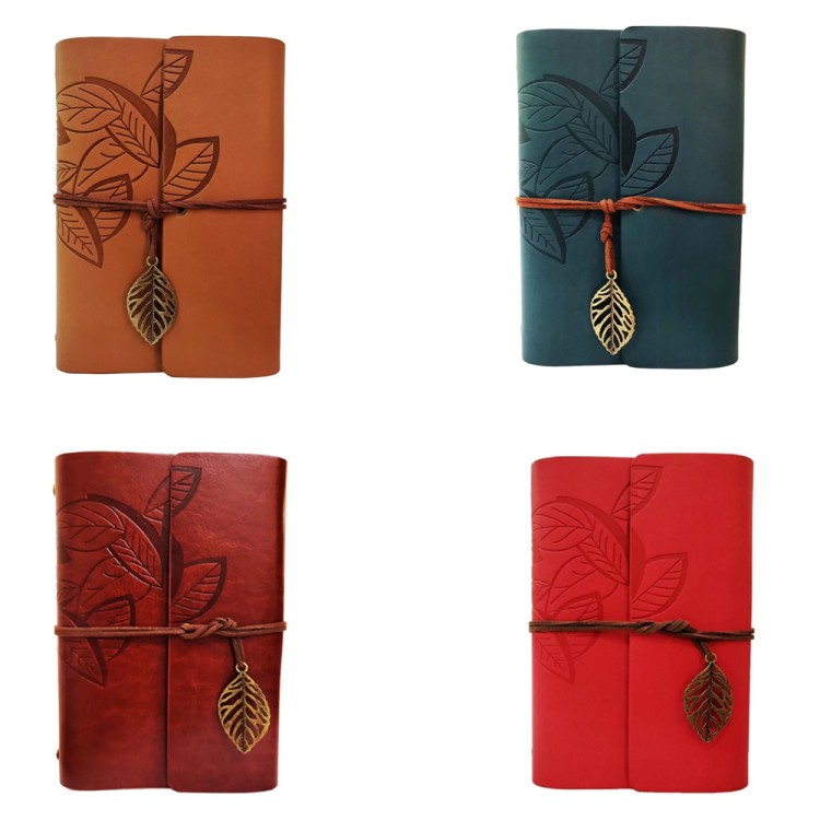 Leaf Patterned Plain Leather Notebook Purple Leaf Patterned Plain Leather Notebook Purple