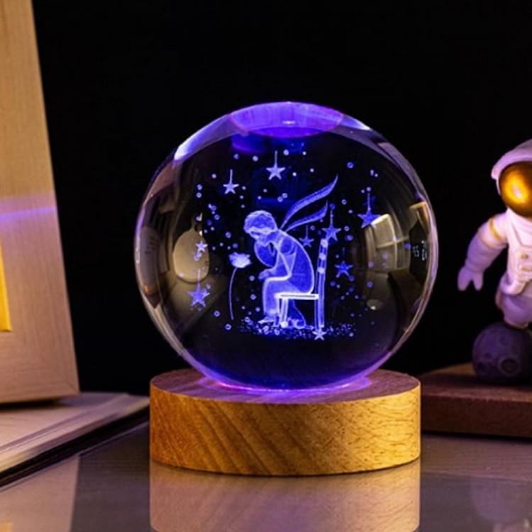 Ahşap Altlıklı Renk Değiştiren Cam Küre Küçük Prens RGB