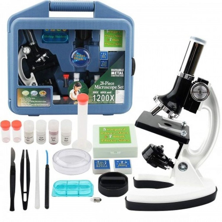 Portable Microscope Set 28-Piece Educational Microscope Kit 300X 600X and 1200X for Children
