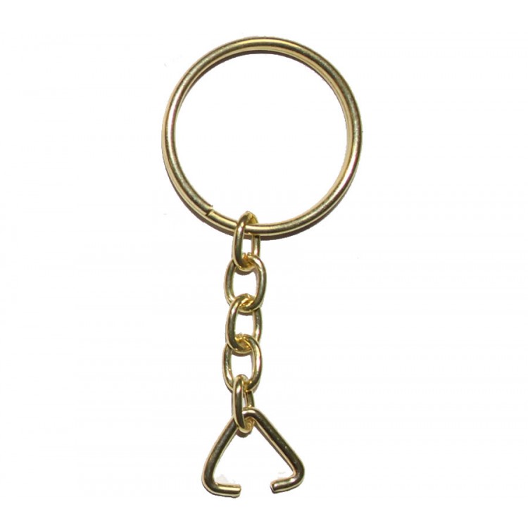 Anahtarlık Halkası, Halka + Zincir + Üçgen, 24mm, Altın, Sarı, 1 Adet