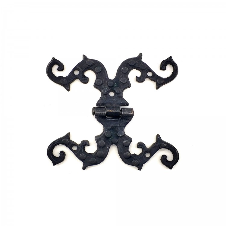 Antika Tarz Dekoratif Pirinç Süslü Menteşe - 100x90 mm, Oksit