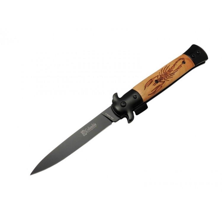 FS12453 Kahverengi Kamp Çakı 23cm- Akrep İşlemeli Ahşap Sap