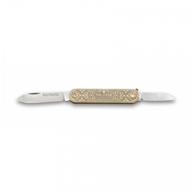 61804 Pirinç İşlemeli Sürmene Çakısı 5,5 / 3,5 cm - Çift Bıçaklı 61804 Pirinç İşlemeli Sürmene Çakısı 5,5 / 3,5 cm - Çift Bıçaklı