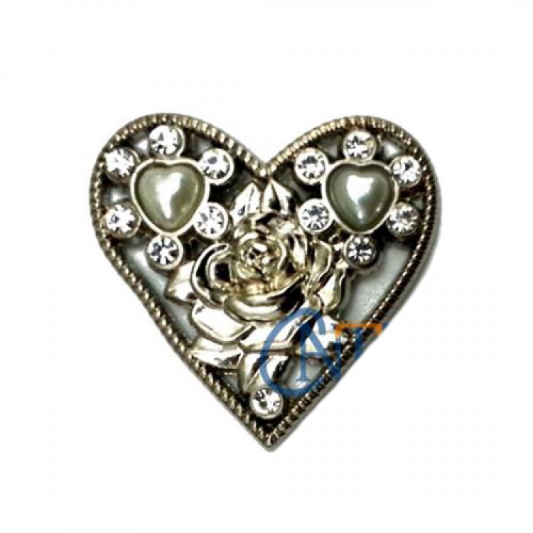 Stone Heart Brooch, Box, Chest Decoration - Nickel, 1 Piece