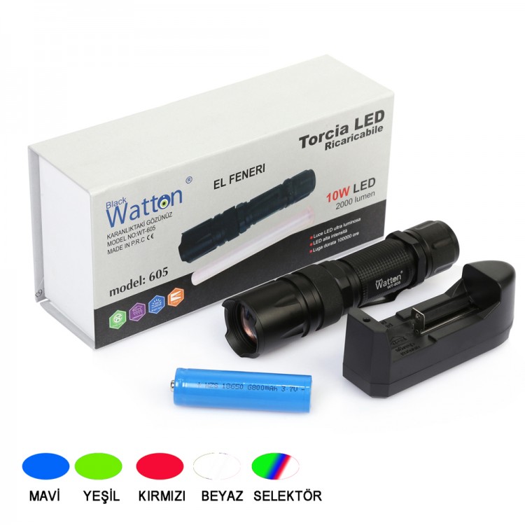 10W 2000 Lumens 4 Colors Powerful Flashlight Wt-605
