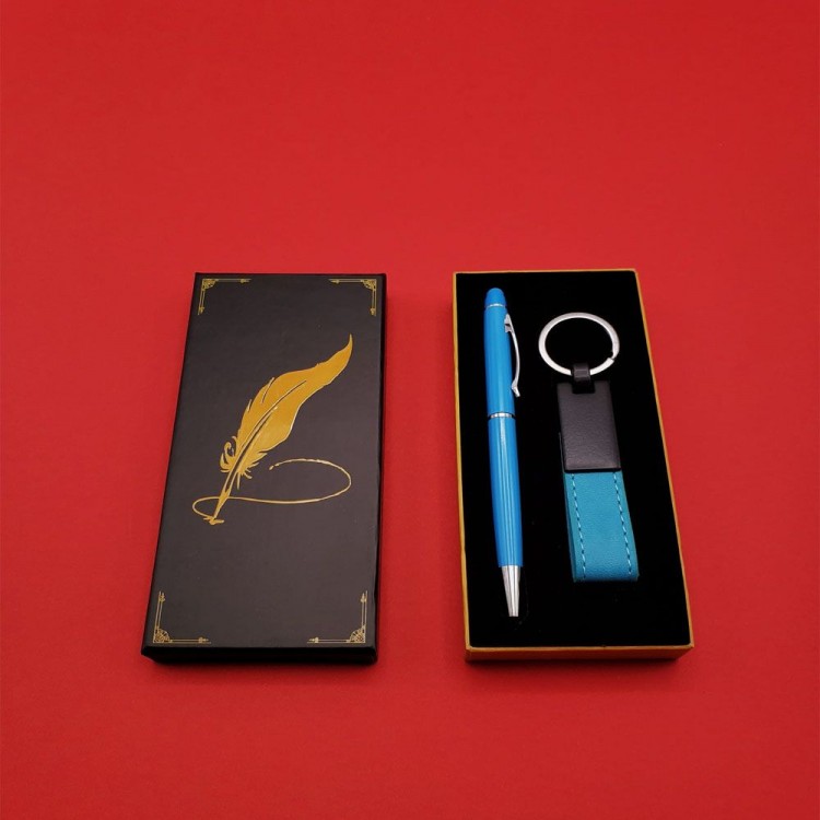 Metal Leather Keyring and Pen