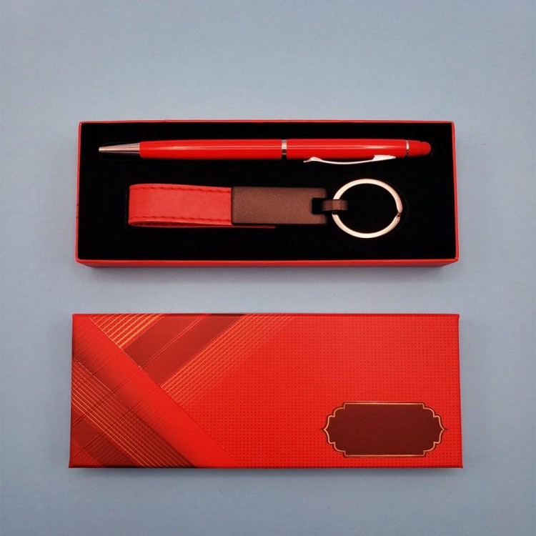 Red Leather Keyring and Pen