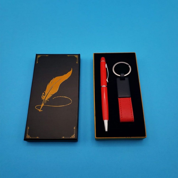 Leather Keyring and Touchpen Pen