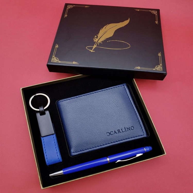 Blue Wallet Keychain and Pen