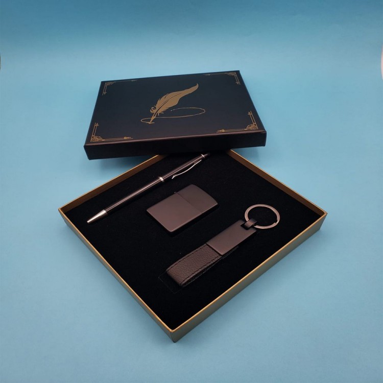 Black Keychain Lighter and Ballpoint Pen