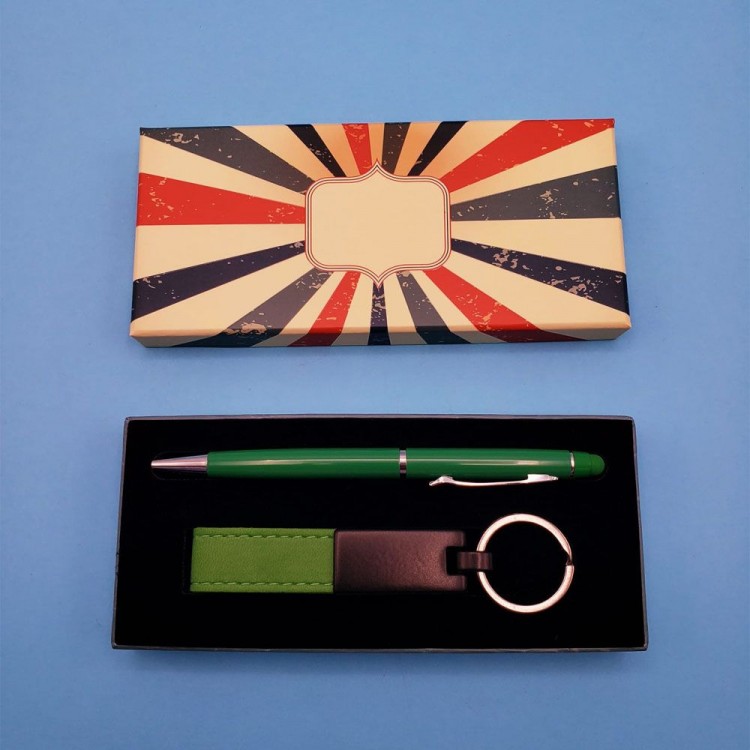 Green Touchpen Pen and Metal Keyring