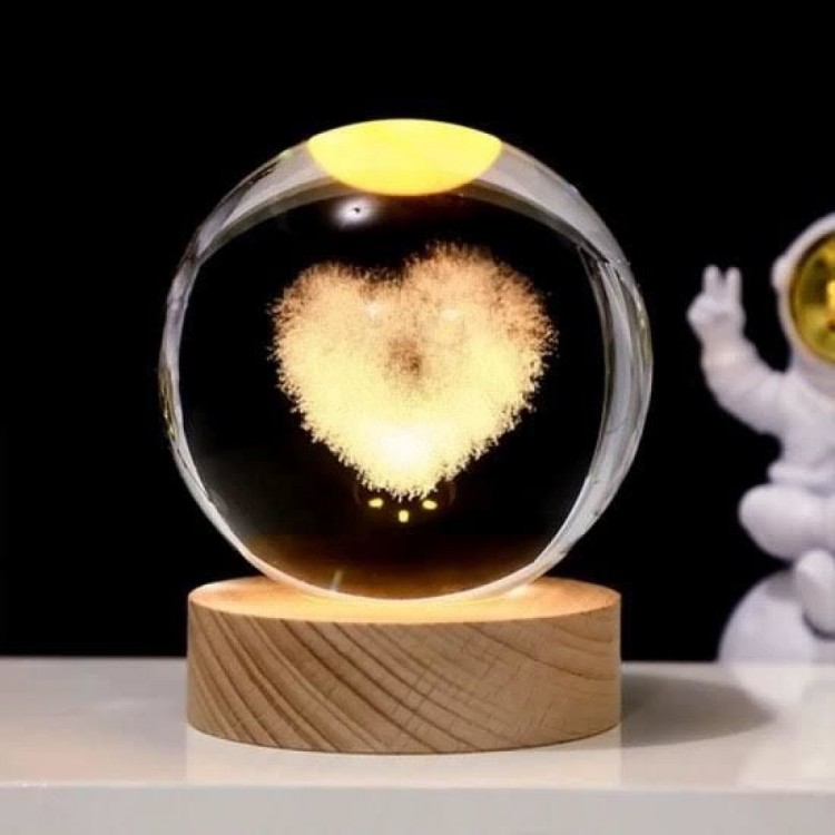 Kalp Tasarımlı Işıklı Cam Küre Cap 6 Cm Kod 62