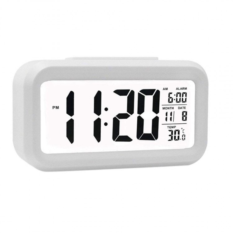 Akıllı Dijital Masa Saati Alarmlı Karanlık Sensörlü Fotoselli Beyaz Akıllı Dijital Masa Saati Alarmlı Karanlık Sensörlü Fotoselli Beyaz