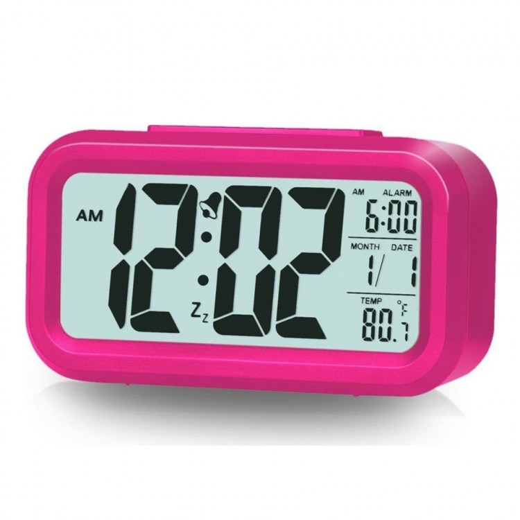 Smart Digital Table Clock with Alarm, Dark Sensor, Photocell, Pink