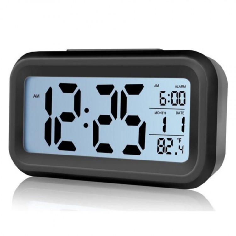 Smart Digital Desk Clock with Alarm Clock Dark Sensor Photocell Black