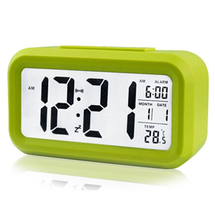 Smart Digital Desk Clock with Alarm Clock Dark Sensor Photocell Green