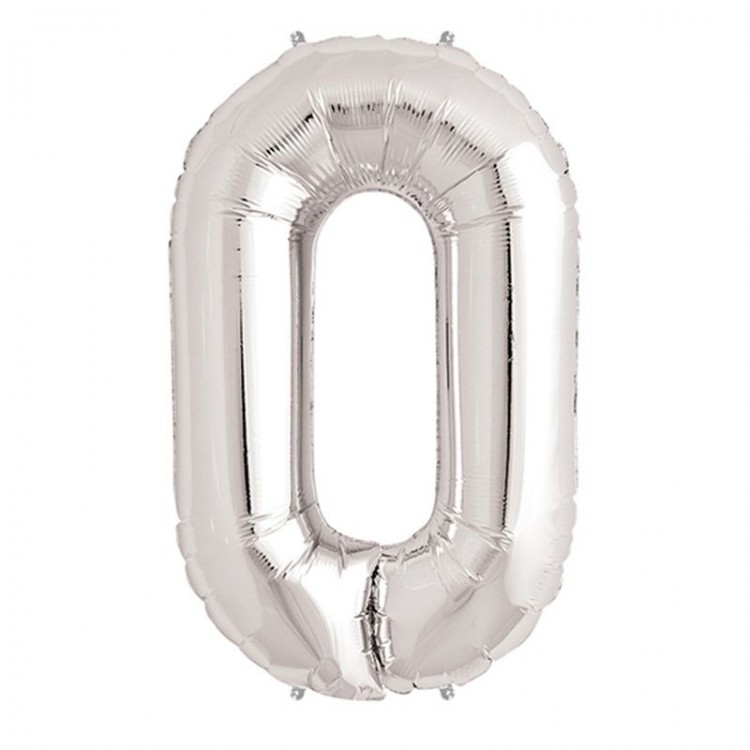 0 Number Foil Balloon Silver  40 inches