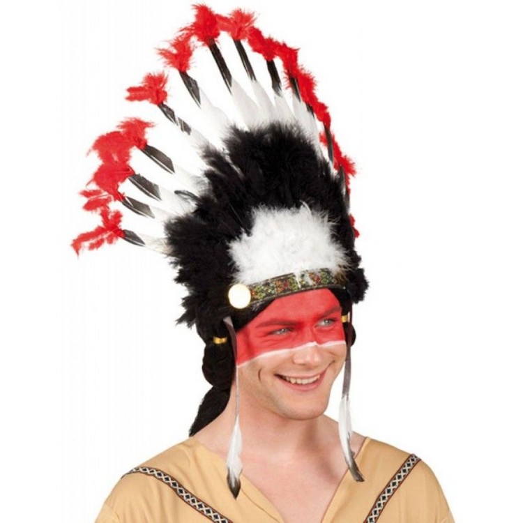 White-Feathered Black Red Large Native American Headdress White-Feathered Black Red Large Native American Headdress