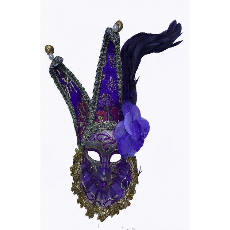Decorative Feathered Ceramic Mask with Bells, Purple Color Decorative Feathered Ceramic Mask with Bells, Purple Color