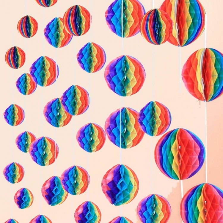 Rainbow-Colored 30 cm Multicolored Paper Decorative Lantern 1 Piece