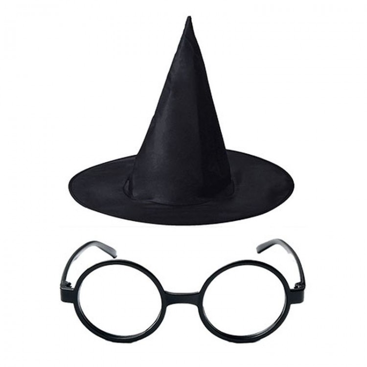 Harry Potter Wizard Hat and Harry Potter Wizard Glasses Black Color Harry Potter Wizard Hat and Harry Potter Wizard Glasses Black Color