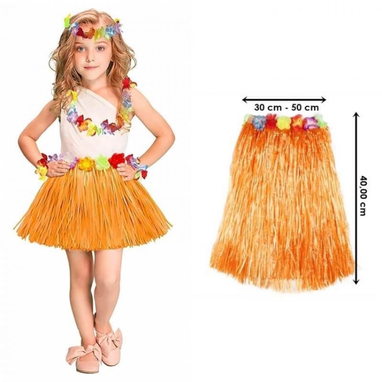 Adult and Child Friendly Orange Fringe Hawaiian Luau Hula Skirt 40 cm Adult and Child Friendly Orange Fringe Hawaiian Luau Hula Skirt 40 cm
