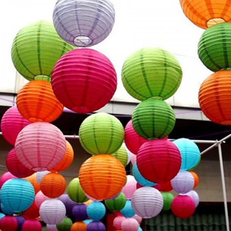 Japanese Lantern Paper Decoration 6 Pieces Assorted Colors 30 cm