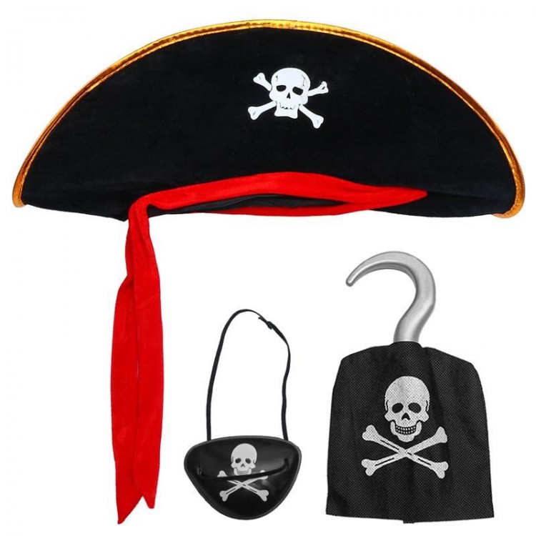 Velvet Pirate Hat, Pirate Hand, and Pirate Eye Mask for Children