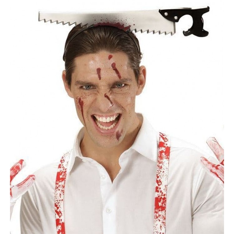 Halloween Bloody Saw Joke Crown Stuck on the Head Halloween Bloody Saw Joke Crown Stuck on the Head