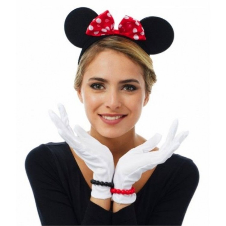 Red Bow Minnie Mouse Crown and White Gloves Set
