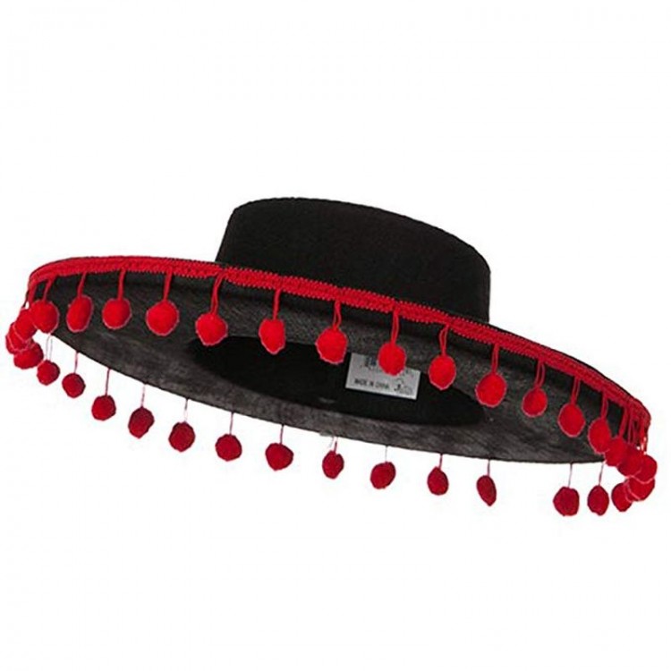 Black Children's Spanish Hat with Red Pom-Pom