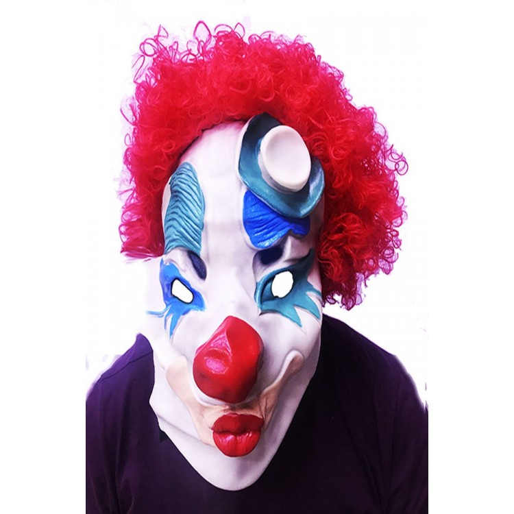 Red Color Afro Bonus Wig Clown Latex Meat Mask