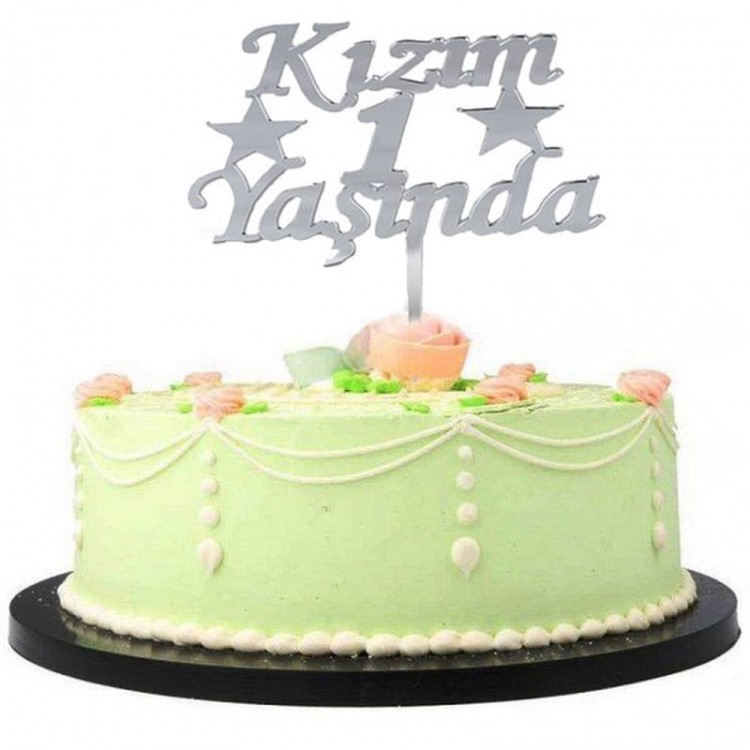 My Daughter's First Birthday Party Acrylic Cake Decoration Silver Color