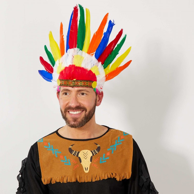 Colorful Real Feathered Rubber Band Indian Headdress