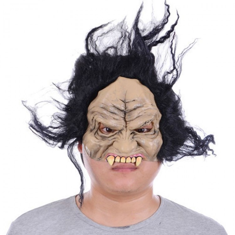 Latex Toothed Horror Mask with Hair Half Face