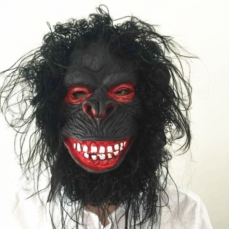 Latex Full Face Orangutan Mask with Hair