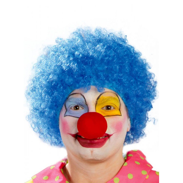 Blue Color Curly Afro Bonus Wig Hairpiece and Red Nose Set