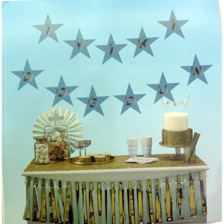 Blue with Silver Star Happy Birthday Banner Decoration