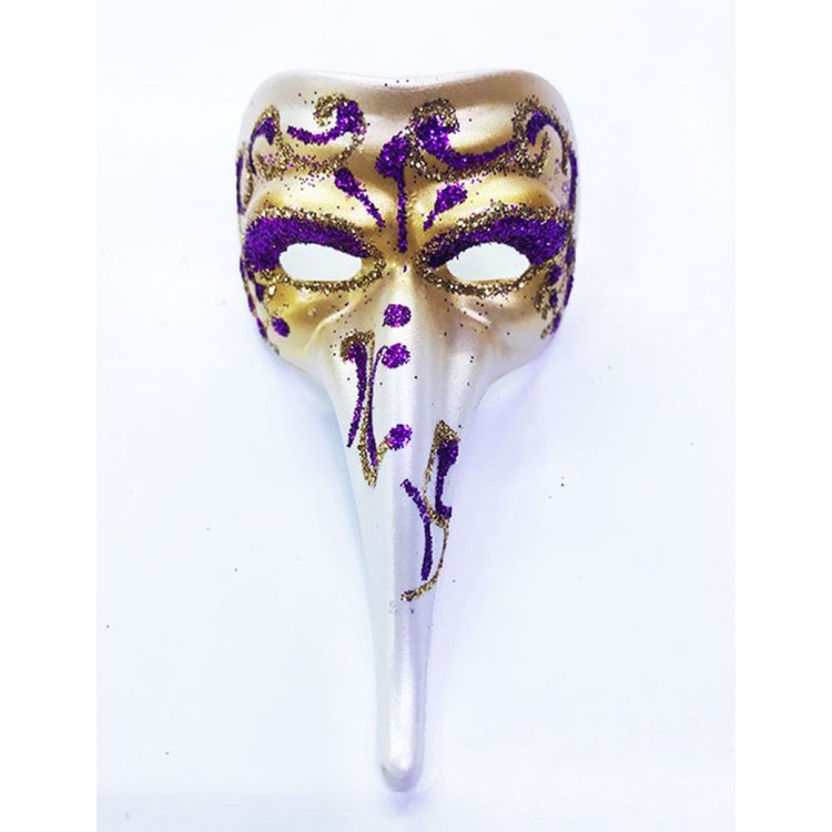 Venetian Long Mask Magnet Made of Purple-Decorated Ceramic Material