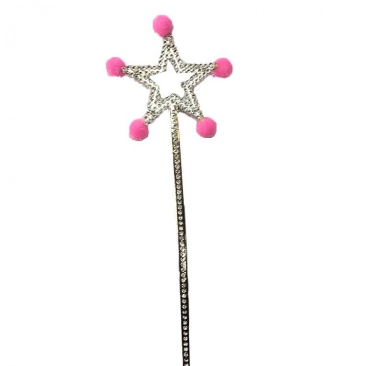 Pink Pom-Pom Star Fairy Wand 1 Piece