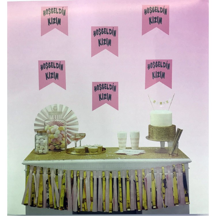 Pink with Silver Welcome Daughter Flag Decoration Pink with Silver Welcome Daughter Flag Decoration