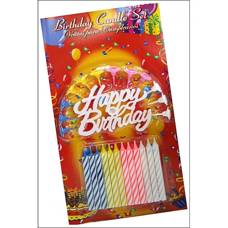 Colorful White Candles with "Happy Birthday" Written on Them, 12 Pieces