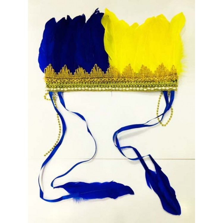 Yellow and Navy Blue Feathered Native American Headdress