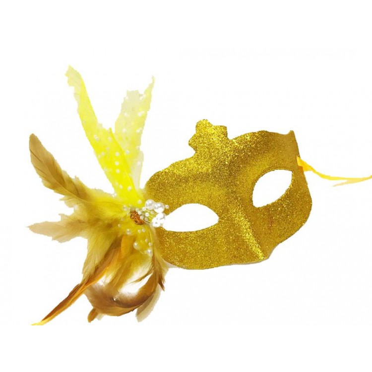 Sequin-Embellished Pearl Beaded Detailed Feathered Ball Mask Gold Color 13x18 cm Sequin-Embellished Pearl Beaded Detailed Feathered Ball Mask Gold Color 13x18 cm