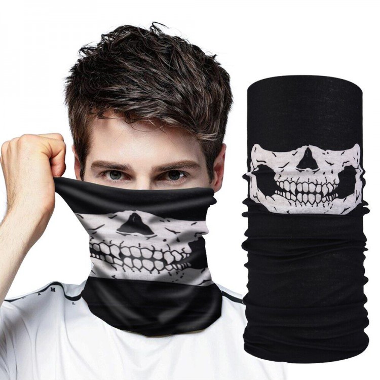 Black Color Seamless Multifunctional Jaw Skull Face Mask Baf Buff Bandana Neck Wraps Wristbands