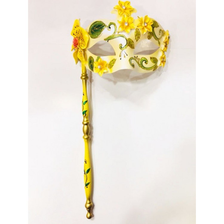 Stick-Handled Venetian Mask Yellow